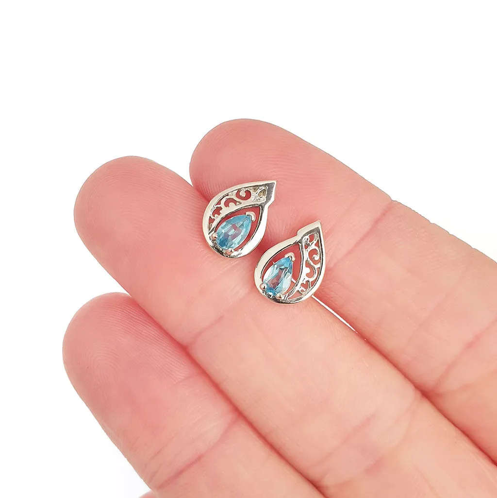 Silver Filigree Blue Topaz Studs