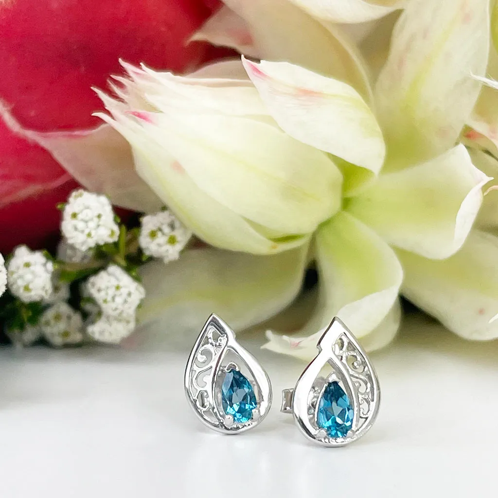 Silver Filigree London Blue Topaz Studs