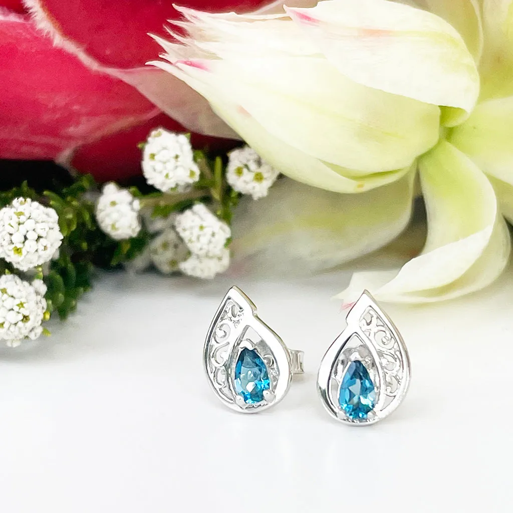 Silver Filigree London Blue Topaz Studs
