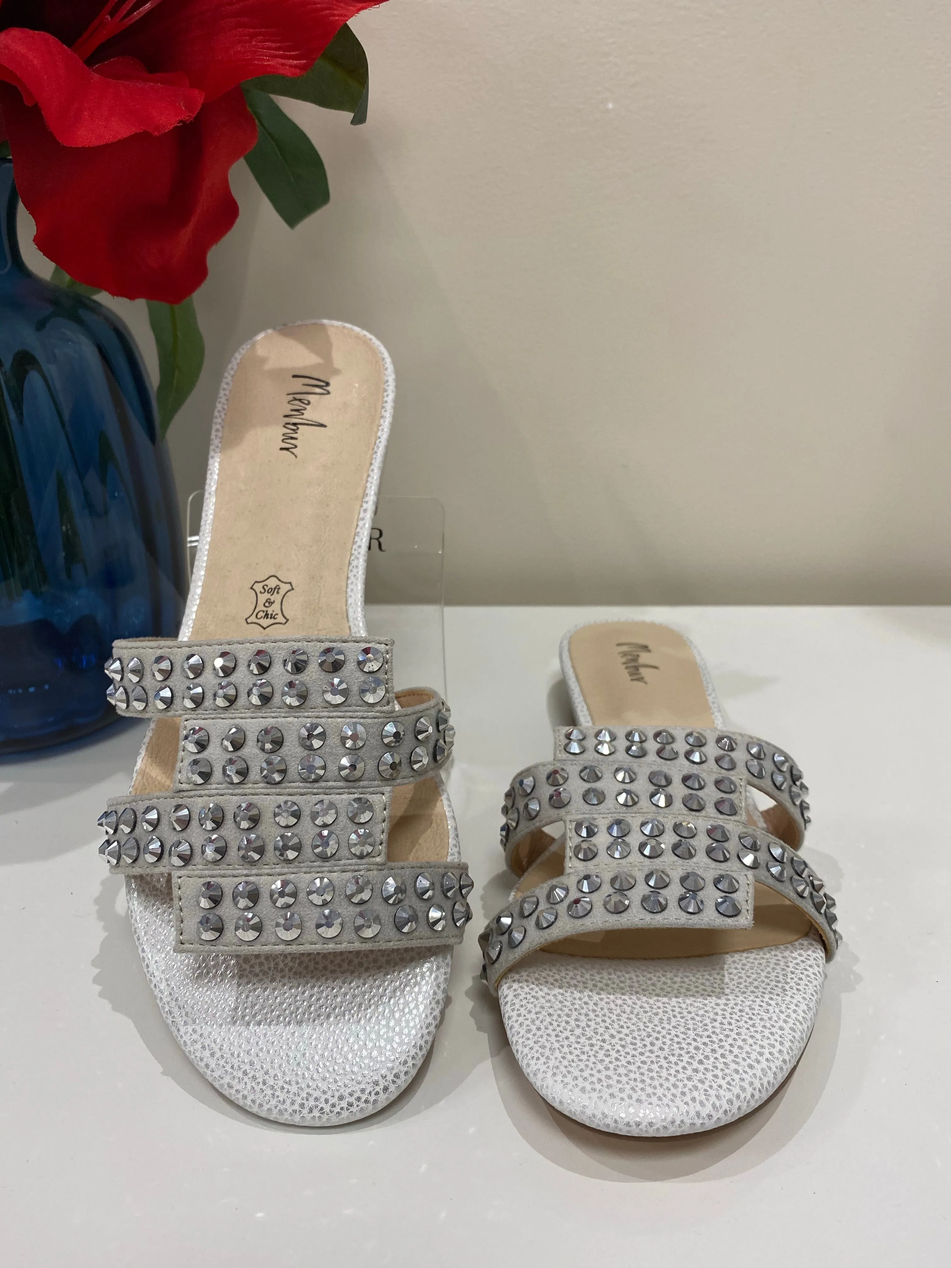 Silver Studded Flat Heels