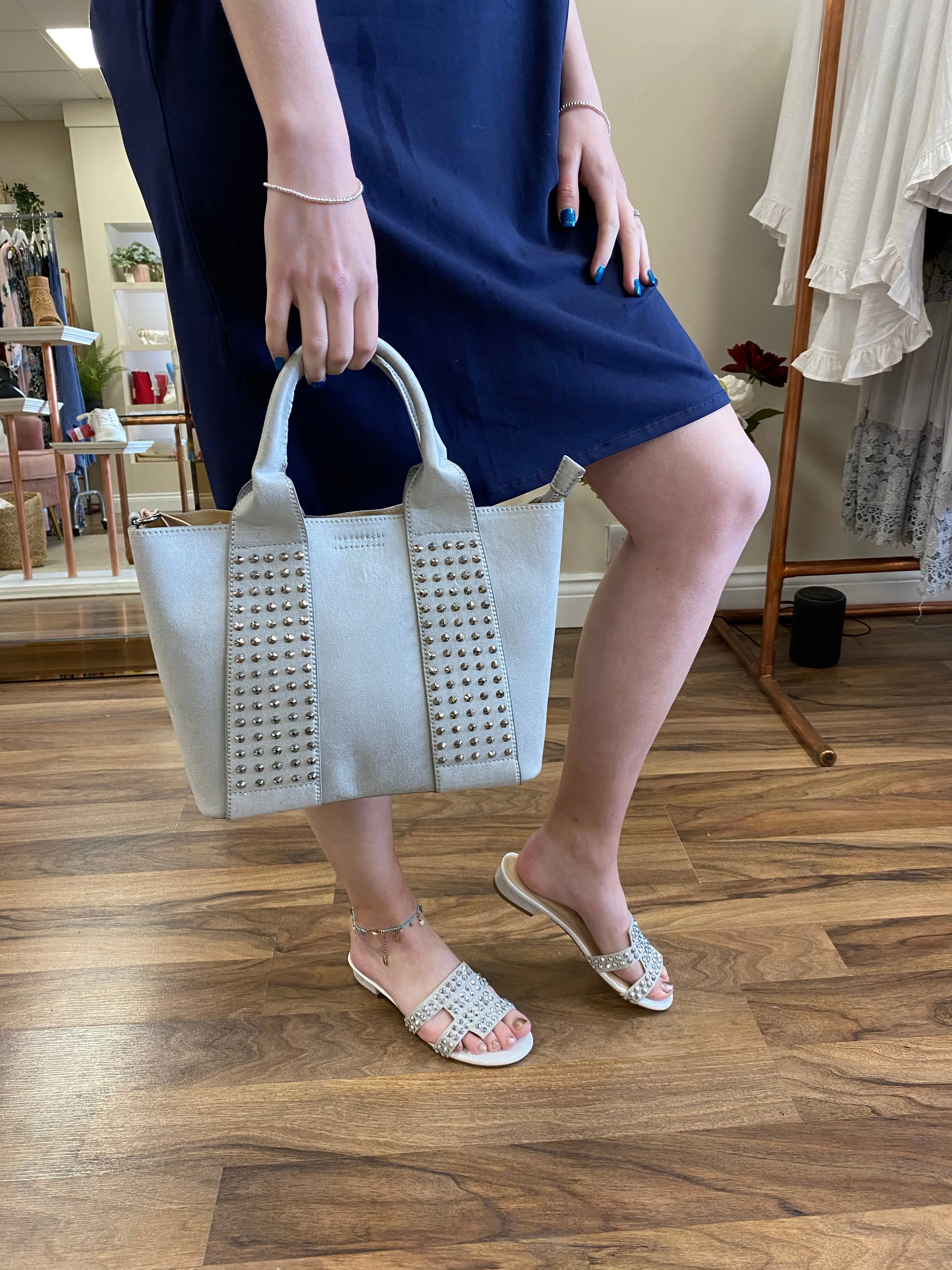 Silver Studded Flat Heels