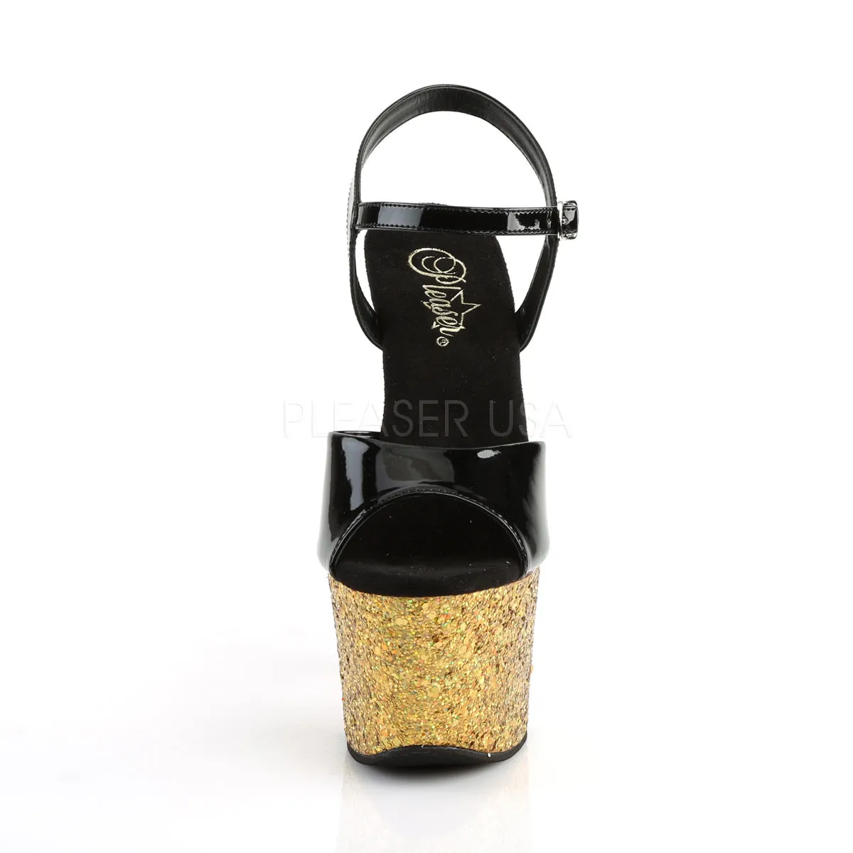 SKY-309LG  Black Patent/Gold Multi Glitter