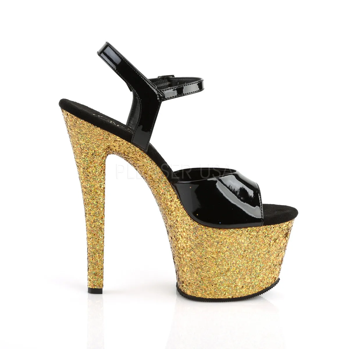 SKY-309LG  Black Patent/Gold Multi Glitter