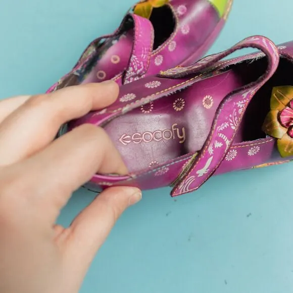 Socofy Rainbow Genuine Leather Mixed Media Platform Mary Jane Size EU 38