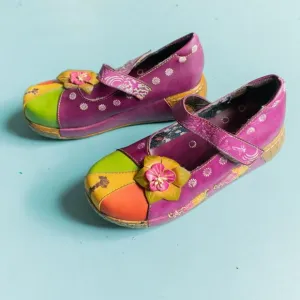 Socofy Rainbow Genuine Leather Mixed Media Platform Mary Jane Size EU 38