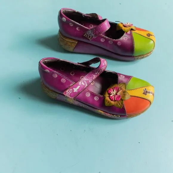 Socofy Rainbow Genuine Leather Mixed Media Platform Mary Jane Size EU 38