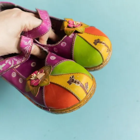 Socofy Rainbow Genuine Leather Mixed Media Platform Mary Jane Size EU 38