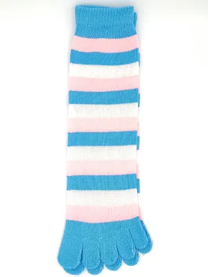 Soft Pink, White, and Blue Stripe Toe Socks | ToeHugger