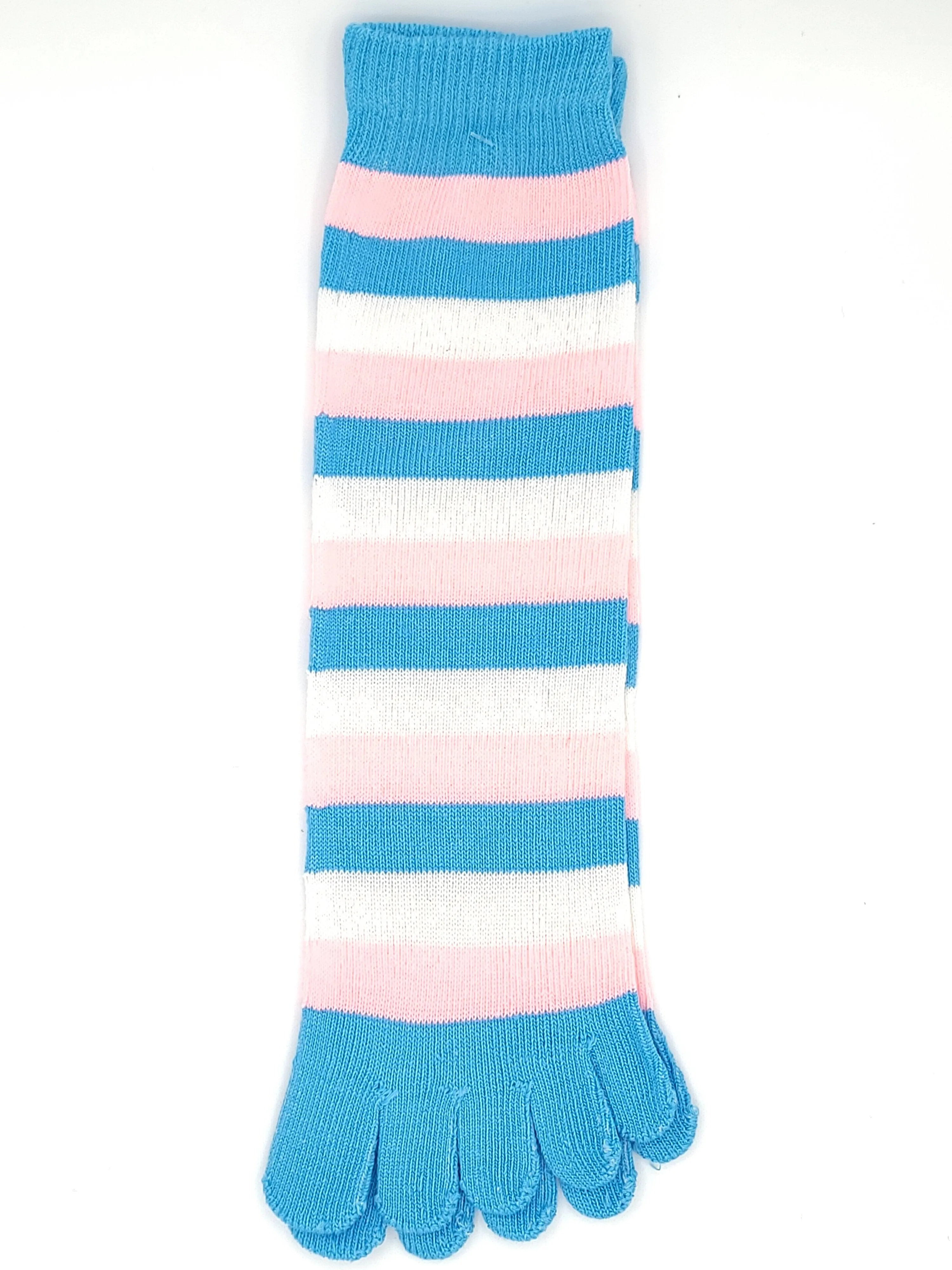 Soft Pink, White, and Blue Stripe Toe Socks | ToeHugger