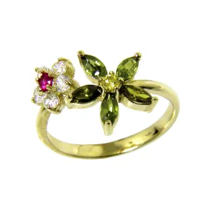 Solid 14kt Yellow Gold Cubic Zirconia Flower Petals Toe Ring
