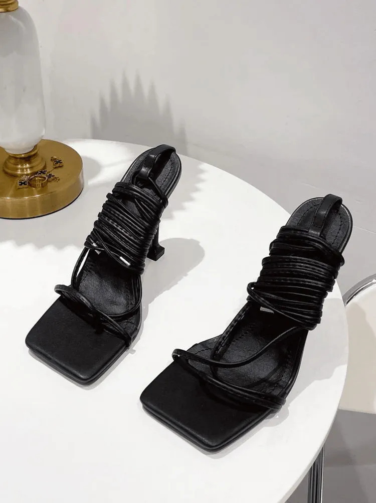 Square Toe Lace Up Sandals