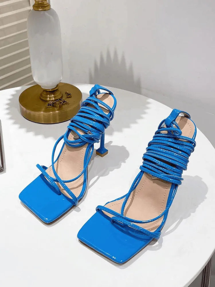 Square Toe Lace Up Sandals