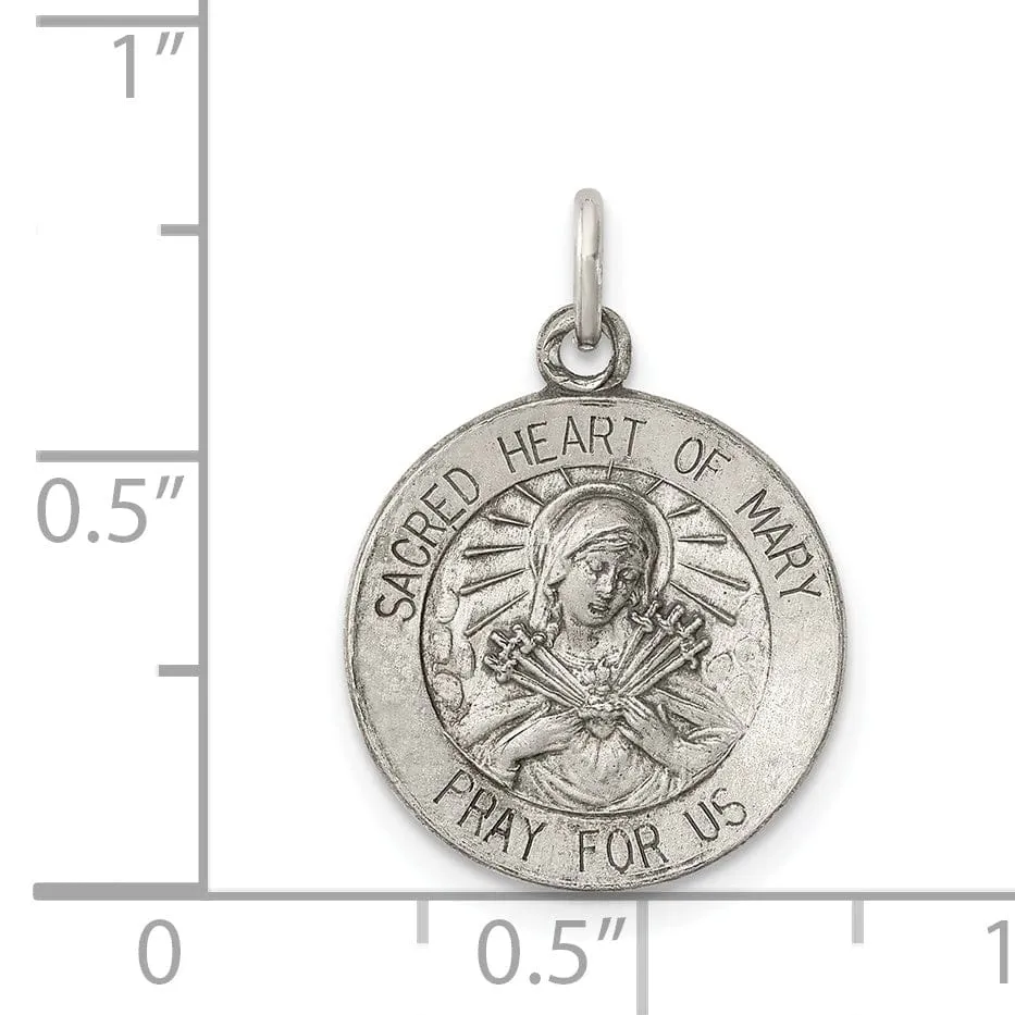 Sterling Silver Antiqued Sacred Heart of Mary Meda