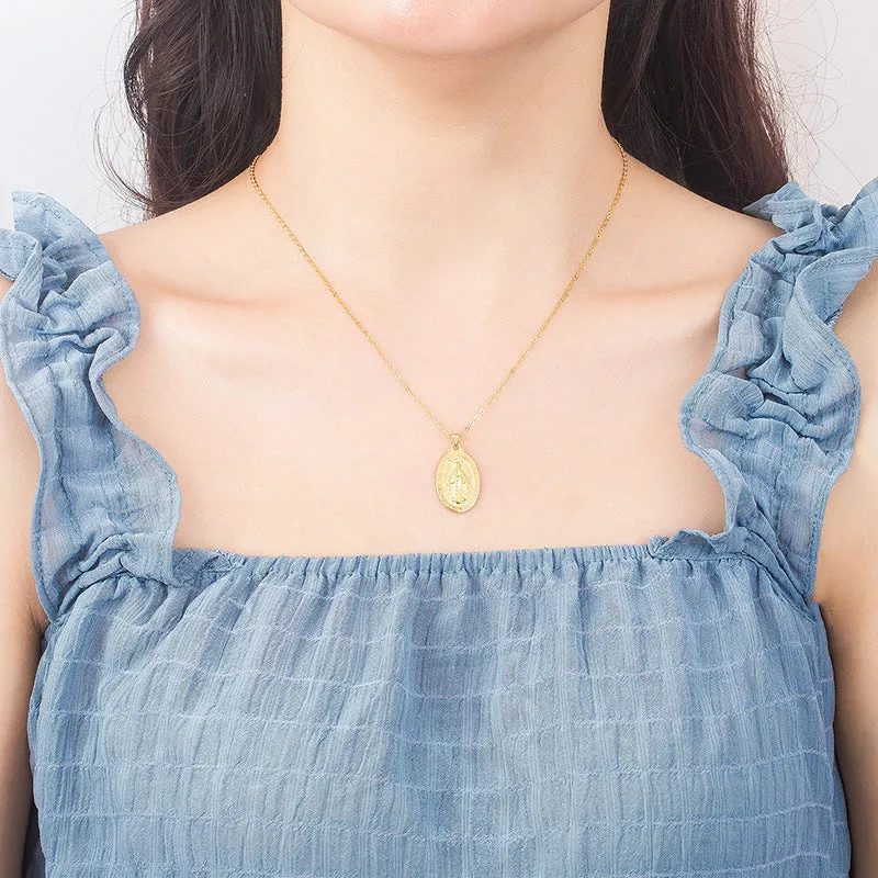 Sterling Silver Female Virgin Mary Pendant Gold Virgencita Necklace