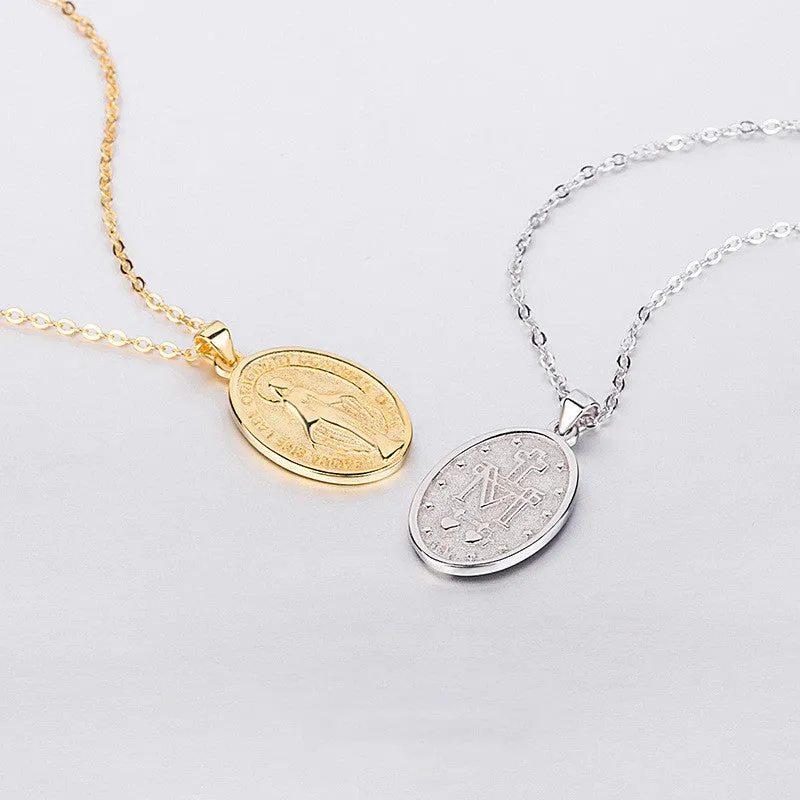 Sterling Silver Female Virgin Mary Pendant Gold Virgencita Necklace