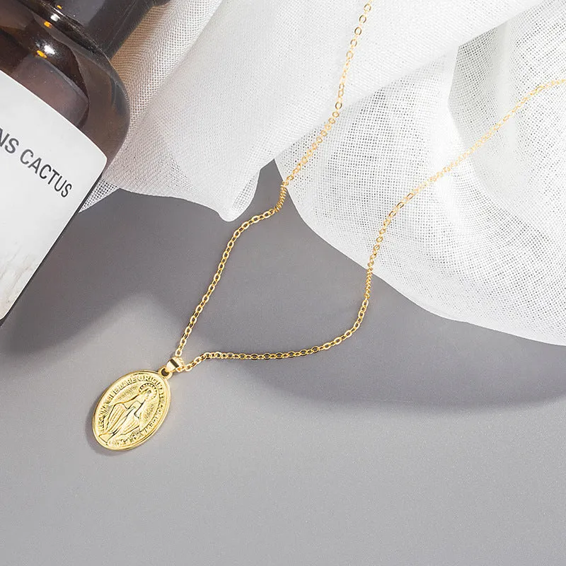 Sterling Silver Female Virgin Mary Pendant Gold Virgencita Necklace