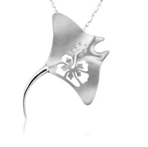 Sterling Silver Manta Ray Hibiscus Pendant