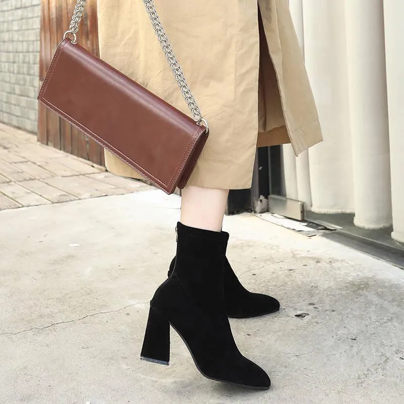 Stiletto High Heels Pointed Toe Faux Leather Zipper Style Sexy Ankle Womens Boots 9CM