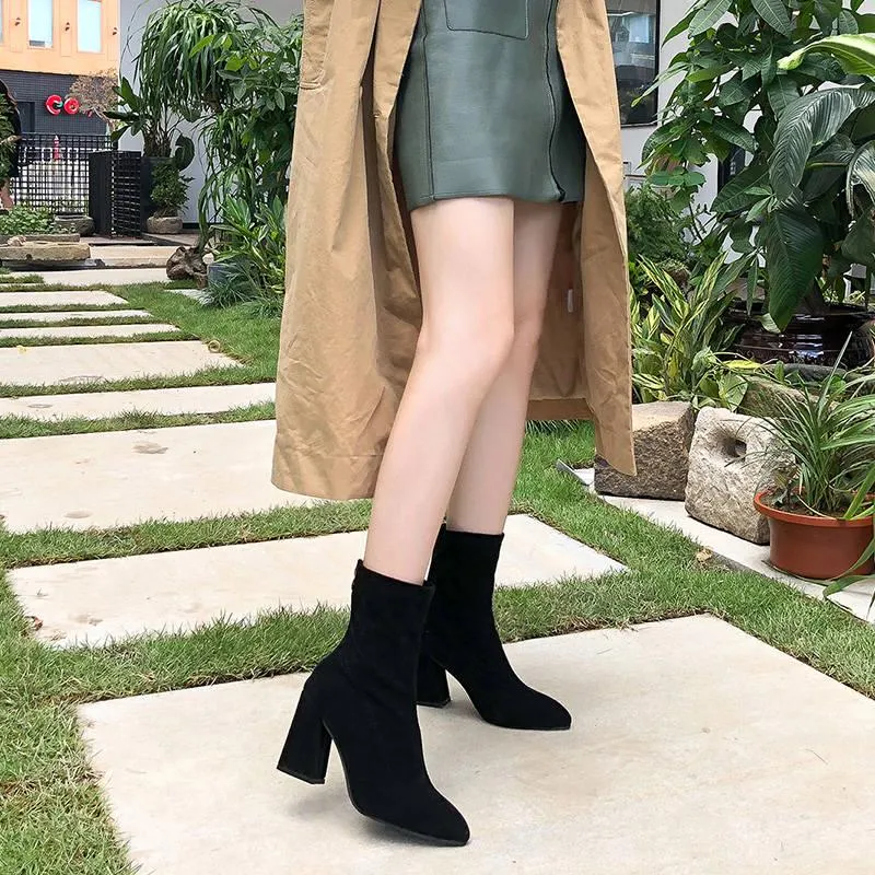 Stiletto High Heels Pointed Toe Faux Leather Zipper Style Sexy Ankle Womens Boots 9CM