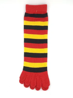 Striking Red, Black, and Yellow Stripe Toe Socks | ToeHugger