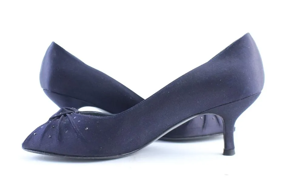 Stuart Weitzman Navy Satin Knot Twist Kitten Open Toe Heel3MR0222