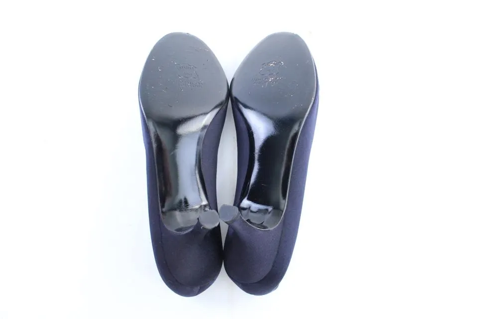 Stuart Weitzman Navy Satin Knot Twist Kitten Open Toe Heel3MR0222