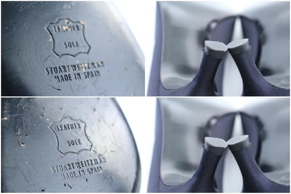 Stuart Weitzman Navy Satin Knot Twist Kitten Open Toe Heel3MR0222