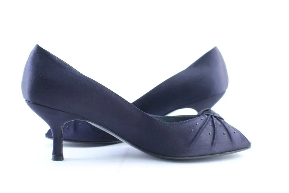 Stuart Weitzman Navy Satin Knot Twist Kitten Open Toe Heel3MR0222