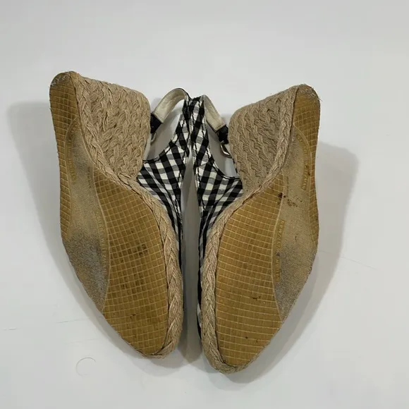 Stuart Weitzman Wedge Espadrille Heels Navy And White Gingham Size 8
