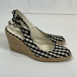 Stuart Weitzman Wedge Espadrille Heels Navy And White Gingham Size 8
