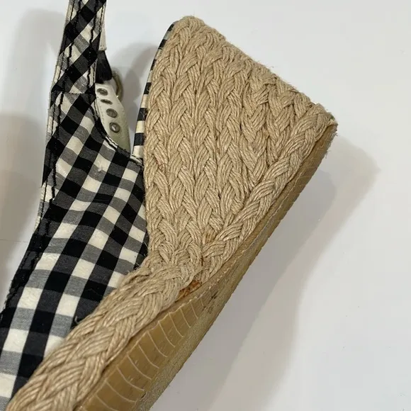 Stuart Weitzman Wedge Espadrille Heels Navy And White Gingham Size 8