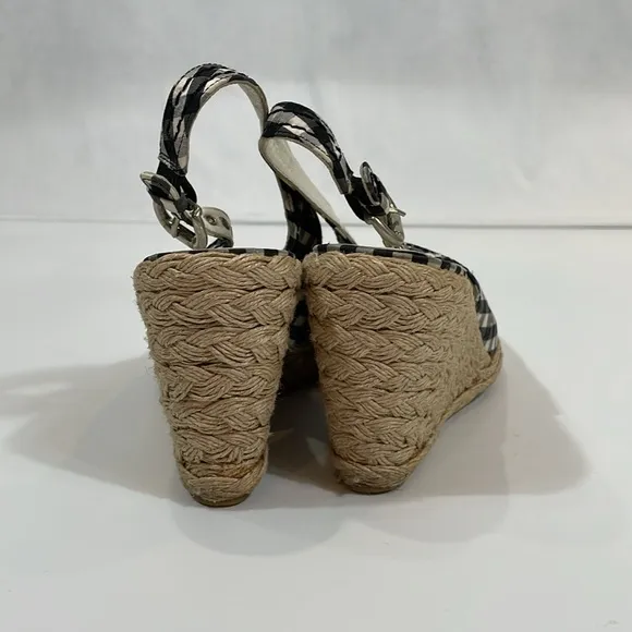 Stuart Weitzman Wedge Espadrille Heels Navy And White Gingham Size 8