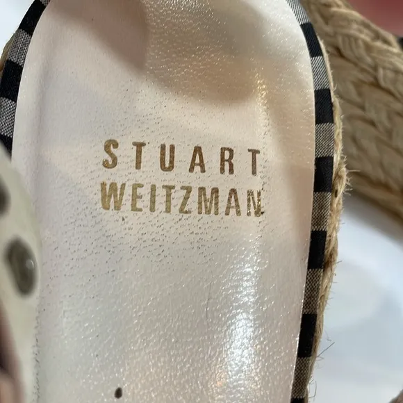 Stuart Weitzman Wedge Espadrille Heels Navy And White Gingham Size 8