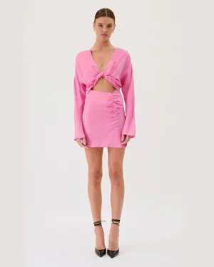 SUBOO | Jasper Long Sleeve Twist Front Mini Dress | Pink