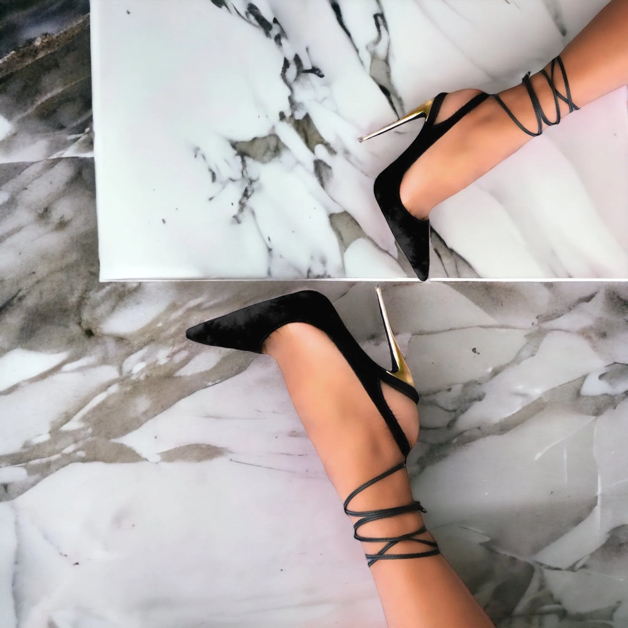 Sybgco HBIC Black Ankle Strap Heels (Runs Small)