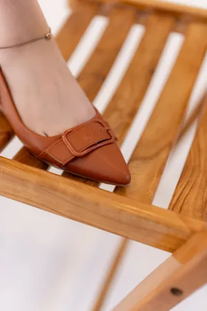 Tan Buckle Detail Flats