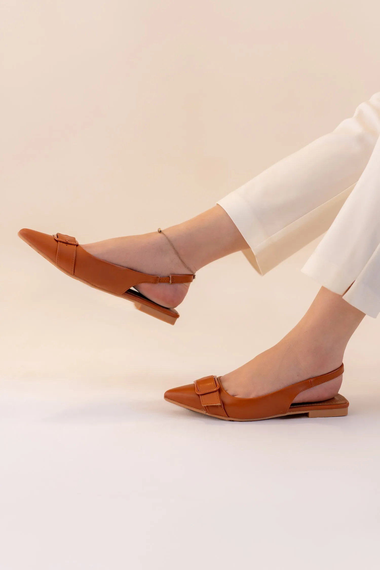 Tan Buckle Detail Flats