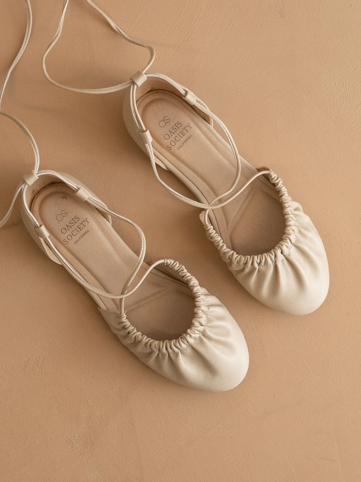The Laney | Beige Lace Up Ballet Flat