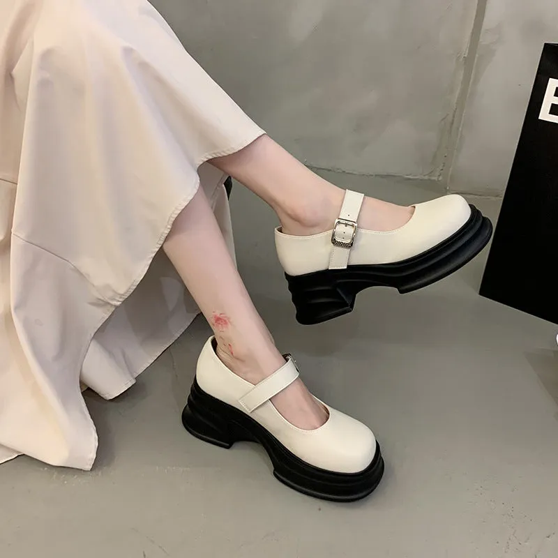 Thick-soled Mary Jane Preppy Pumps for Women