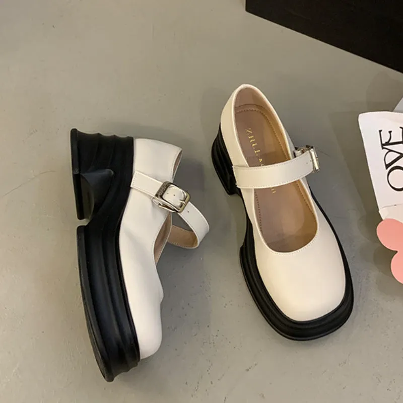 Thick-soled Mary Jane Preppy Pumps for Women