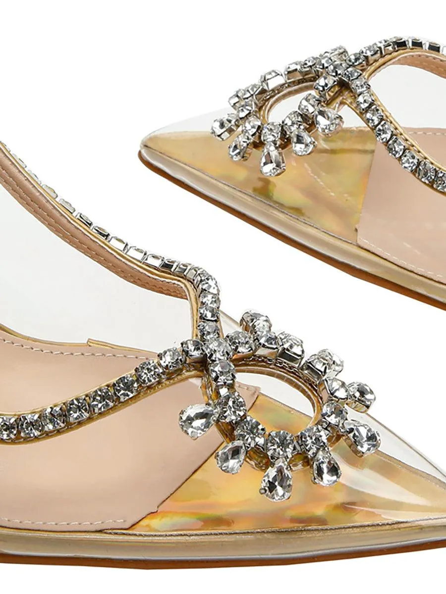 Transparent Rhinestone Pointed Toe High Heels MHE1083