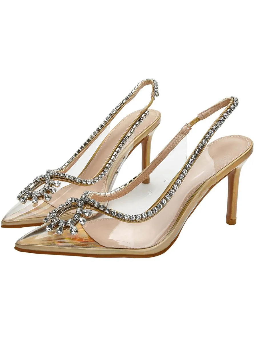 Transparent Rhinestone Pointed Toe High Heels MHE1083