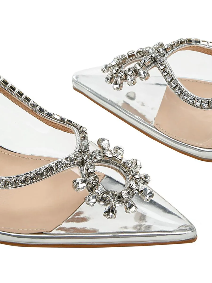 Transparent Rhinestone Pointed Toe High Heels MHE1083