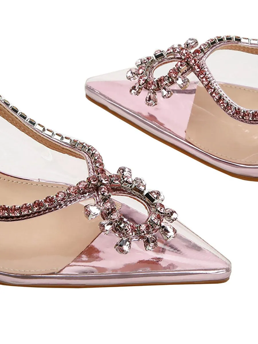 Transparent Rhinestone Pointed Toe High Heels MHE1083