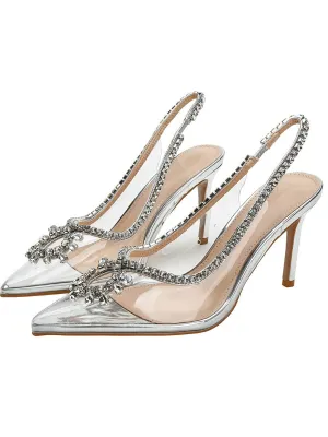 Transparent Rhinestone Pointed Toe High Heels MHE1083