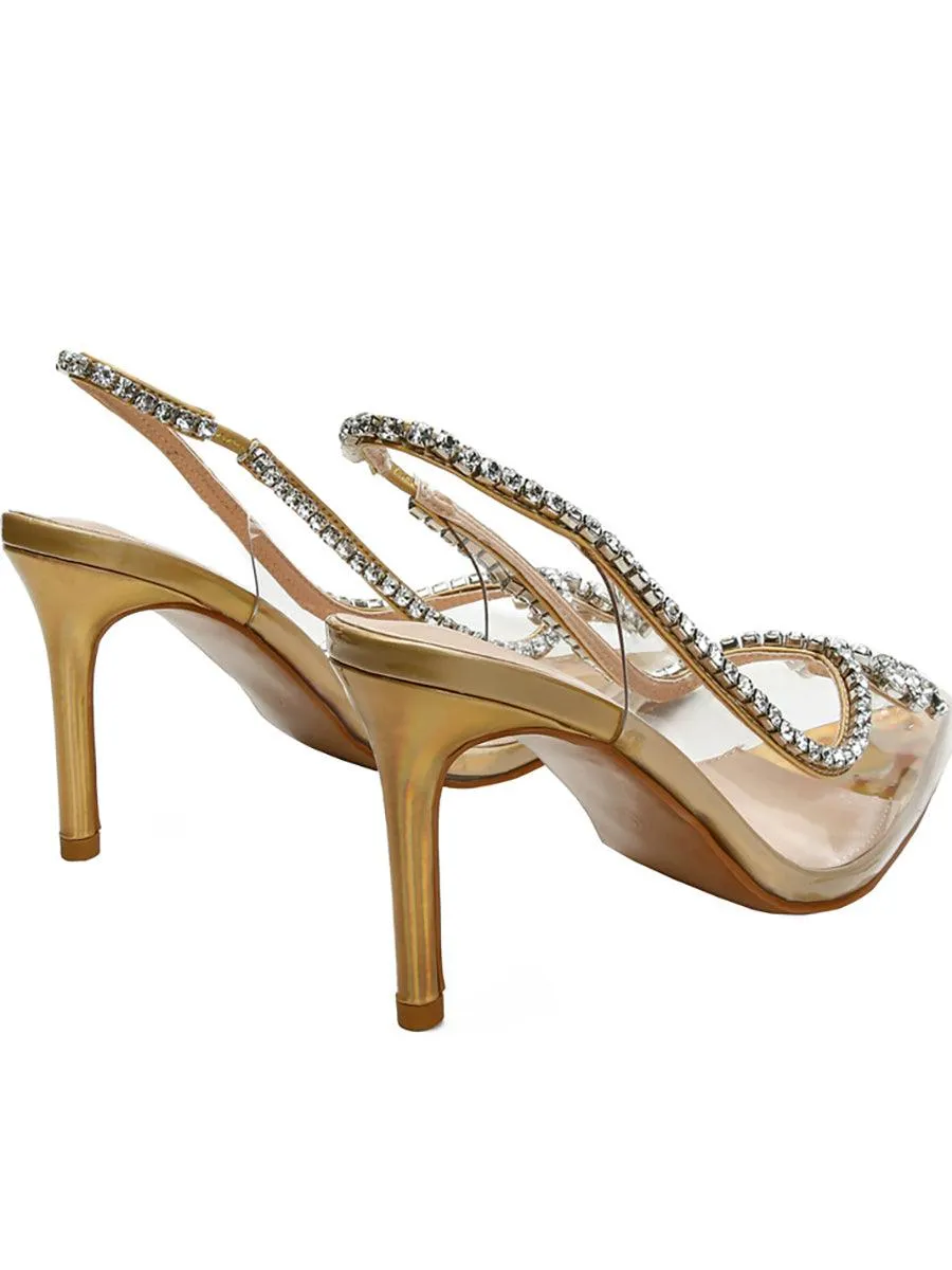 Transparent Rhinestone Pointed Toe High Heels MHE1083
