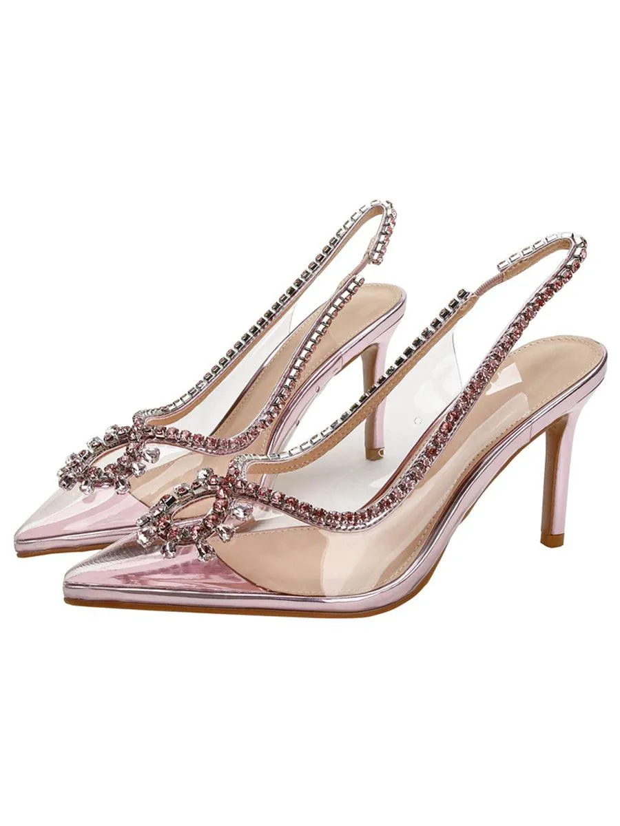 Transparent Rhinestone Pointed Toe High Heels MHE1083