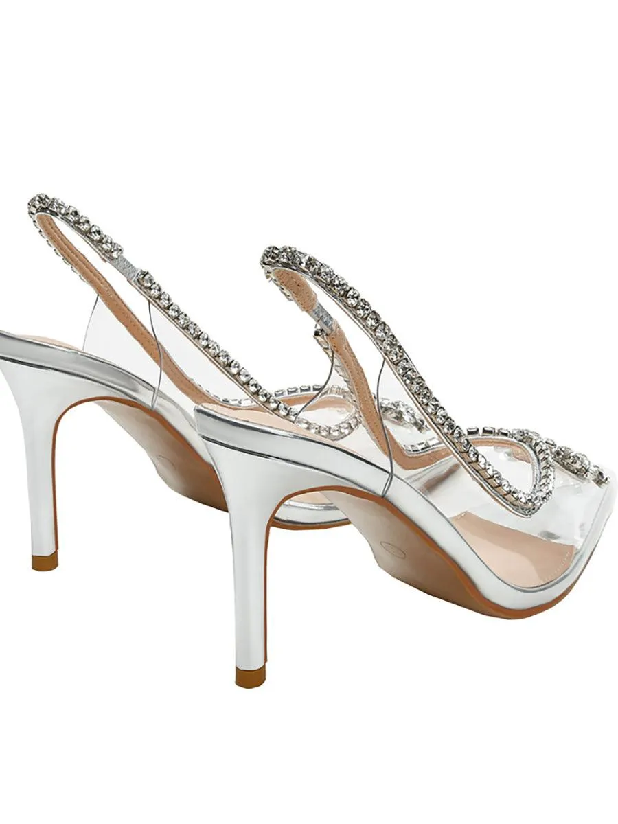 Transparent Rhinestone Pointed Toe High Heels MHE1083