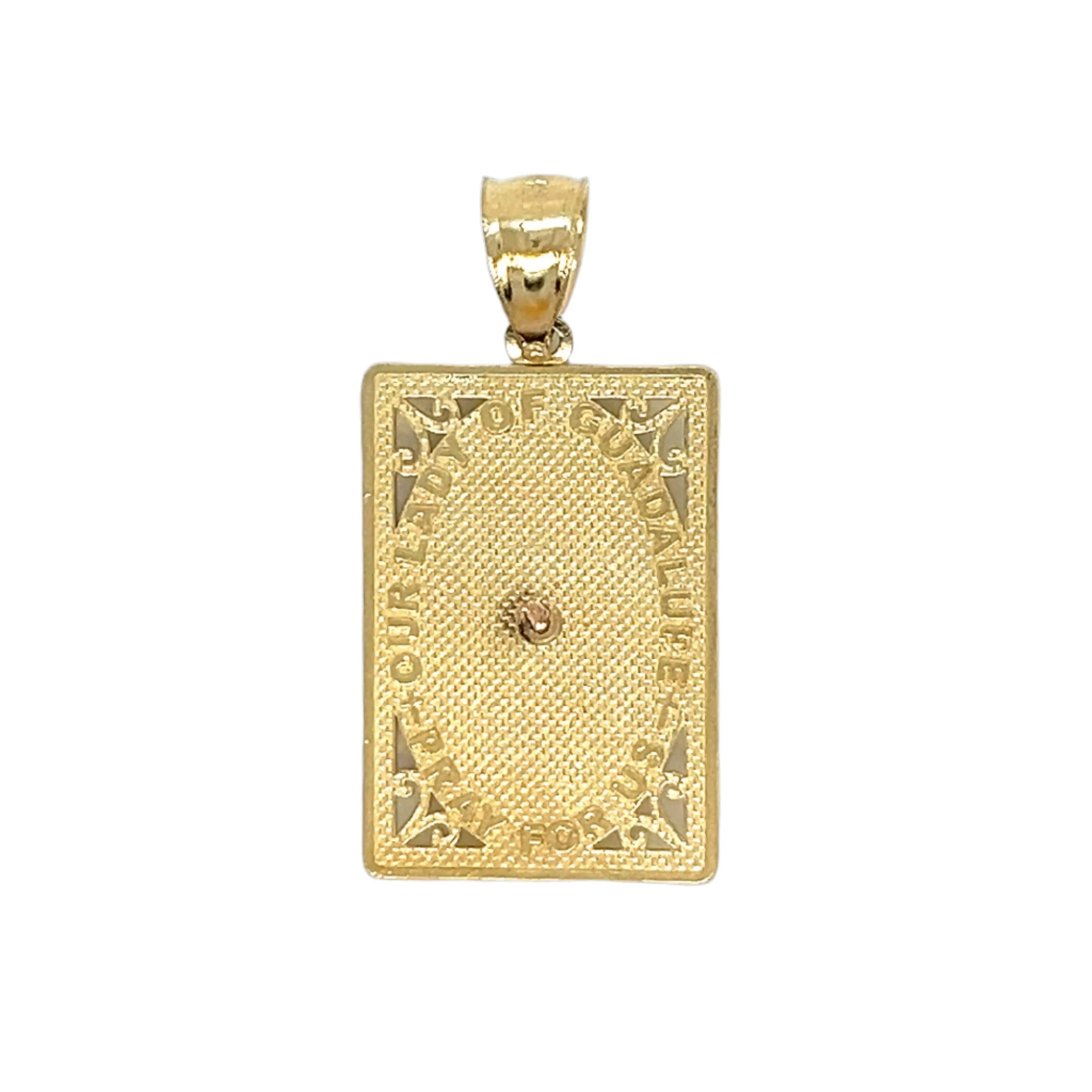 Tri-Color Oro 14K Gold Virgin Mary Lady of Guadalupe Framed Charm 1.2"Pendant
