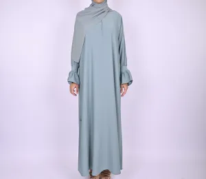 Turkish Style Abaya With Frill Cuffs - Blue